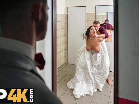KiloMatures presents: Vip4k. being locked in the bathroom, sexy bride doesnt lose time and seduces random guy