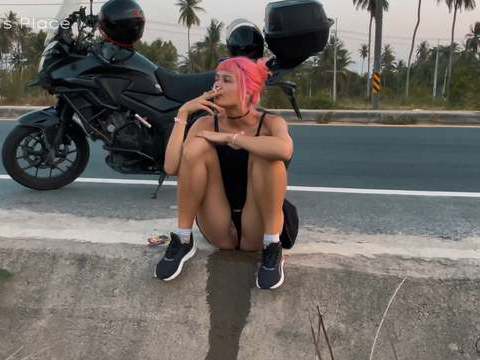 KiloMatures presents: Motorbike girlfriend peeing on the roadside