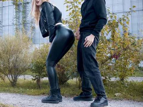 KiloMatures presents: He cums on my latex leggings in public! - clothedpleasures