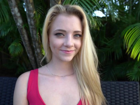 KiloMatures presents: Blonde neighbor riley star wants into the pool and offers her pussy