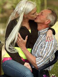 KiloMatures presents: Horny blonde teenage beauty riding an old stiff schlong