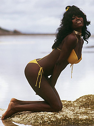 KiloMatures presents: Amazing long hair ebony babe in bikini sexy posing outdoor