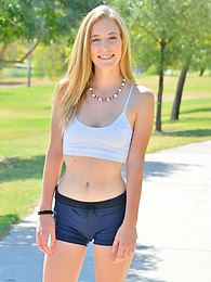 KiloMatures presents: Sporty blonde babe Dakota strips her clothes and flaunts her hot body outdoors