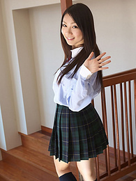 KiloMatures presents: Asian schoolgirl Tomoyo Hoshino strips to stockings and poses outdoors